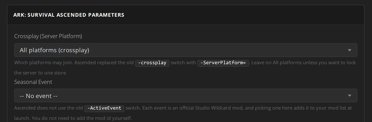 ARK: Survival Ascended crossplay server platform setting