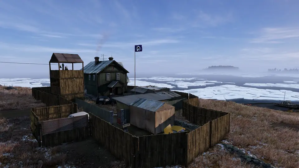 Un avant-poste clôturé au-dessus de la banquise sur Sakhal dans DayZ Frostline