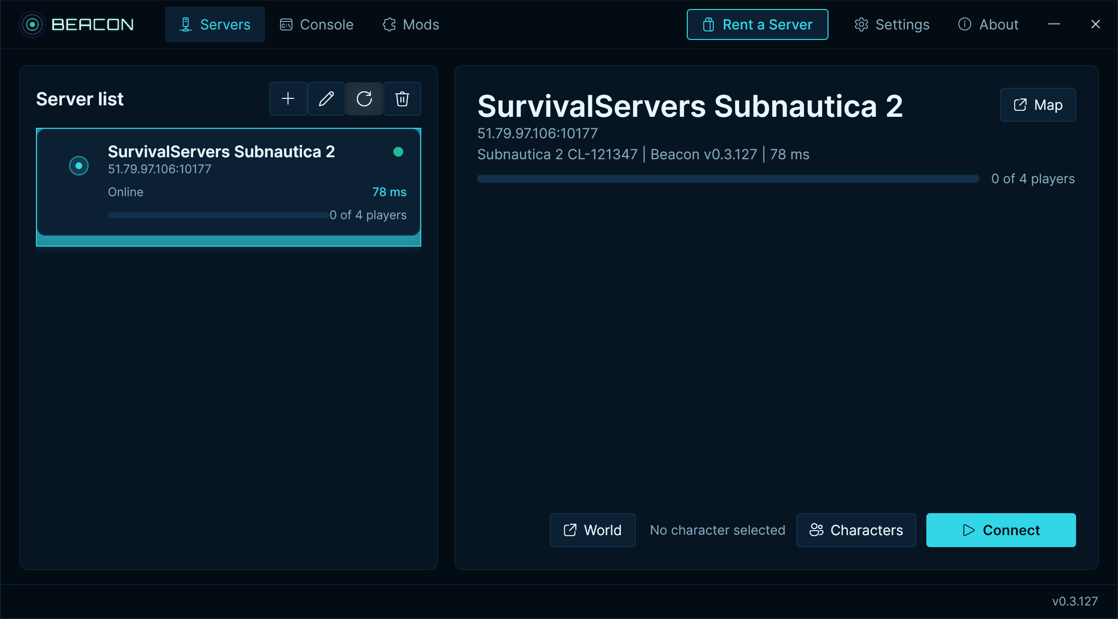 Beacon launcher connecting retail Subnautica 2 to a hosted dedicated server