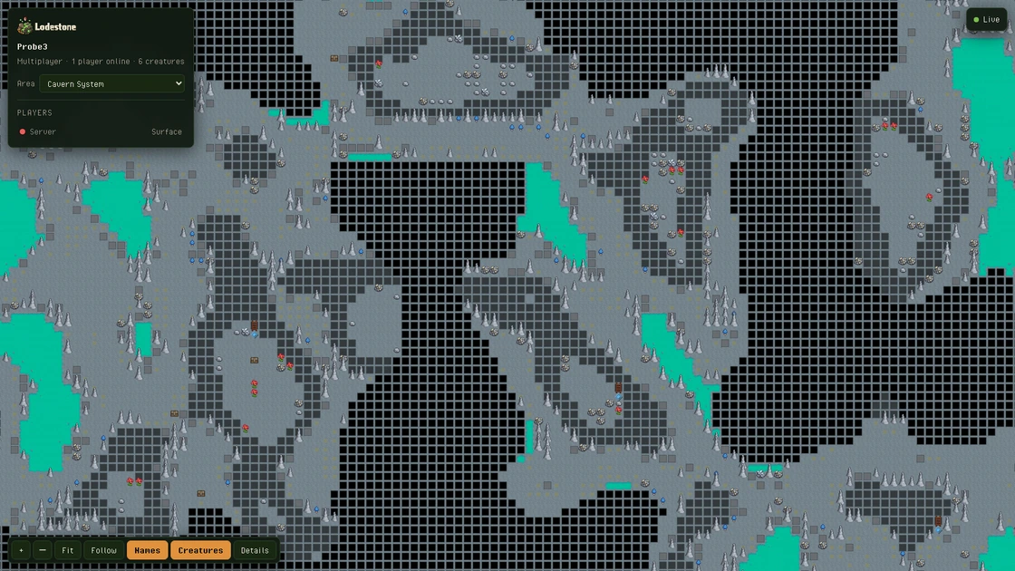 The Lodestone live world map switched to the cavern system beneath a Delverium world