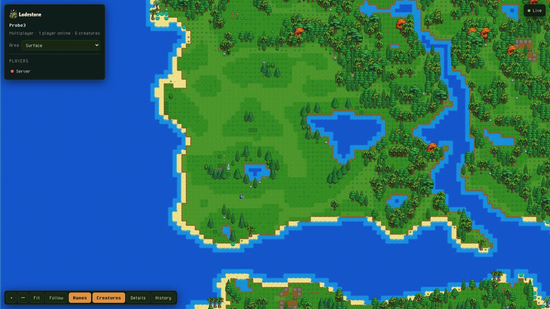 The Lodestone live world map showing a Delverium surface world drawn with the game's own art