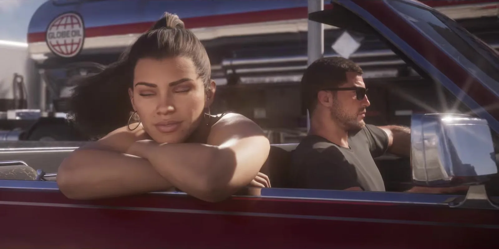 Lucia and Jason driving a convertible in the GTA 6 launch trailer
