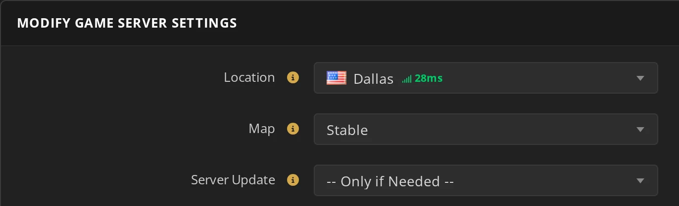 Server Update for a Hytale server in the Survival Servers control panel.