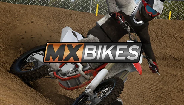 MX Bikes key art with a rider leaning a motocross bike through a dirt berm.
