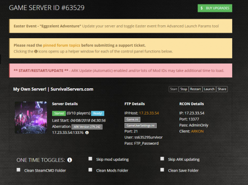 Control Panel - Survival Servers